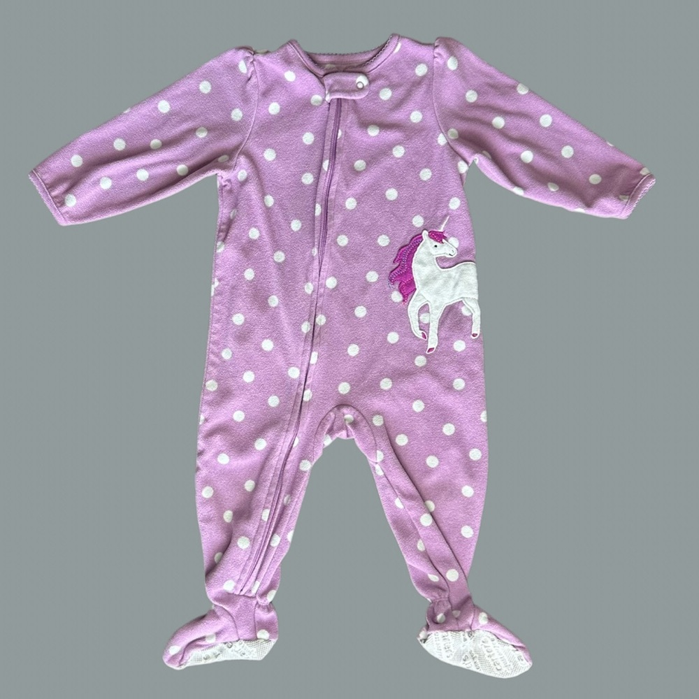 Carter’s Sleep And Play Purple Polka Dot Unicorn Fleece Footed Pajamas Size 12M